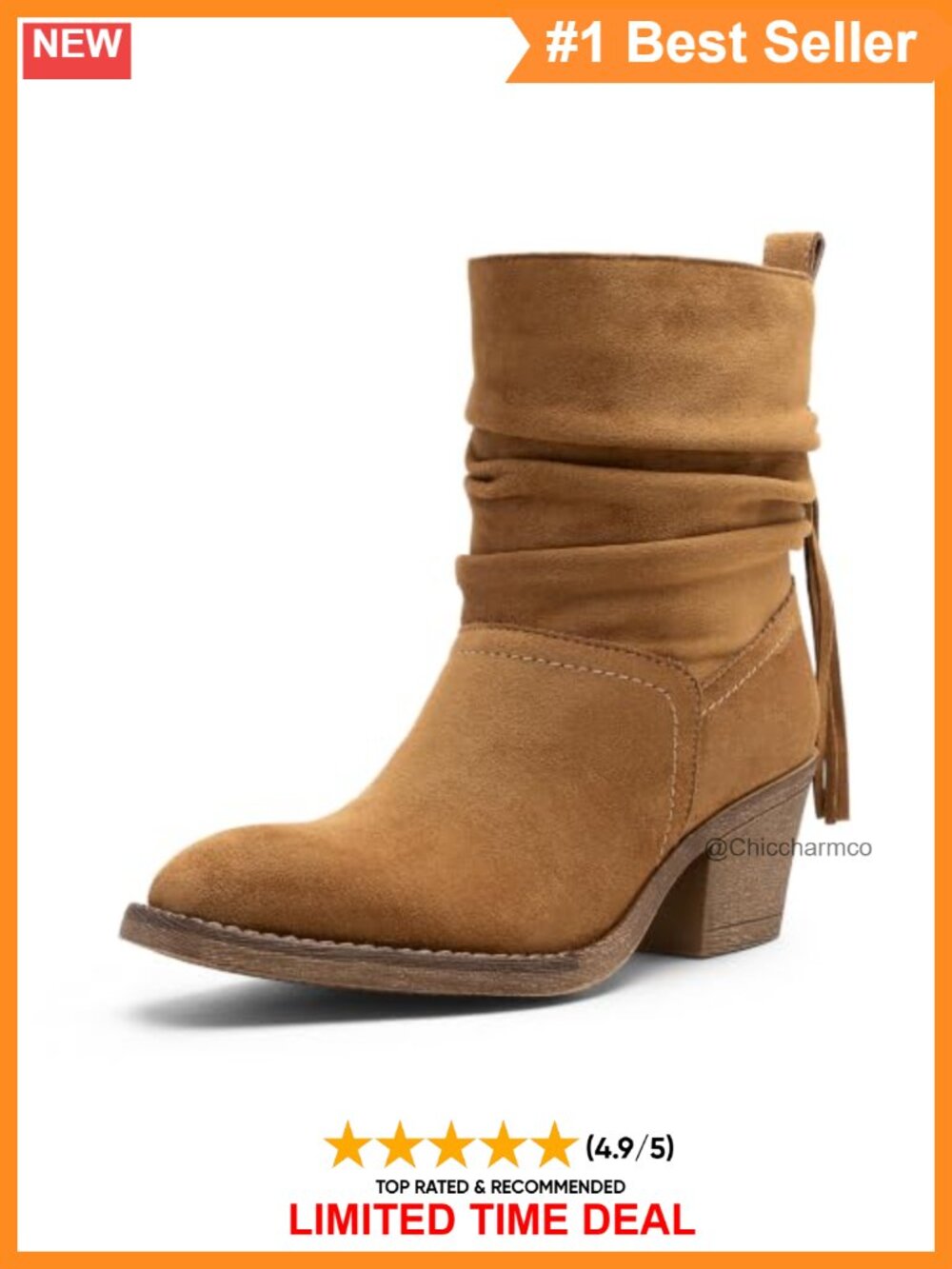 Faux Leather Slouchy Ankle Boots Square Toe Low Block Heel Tassel Pull-On